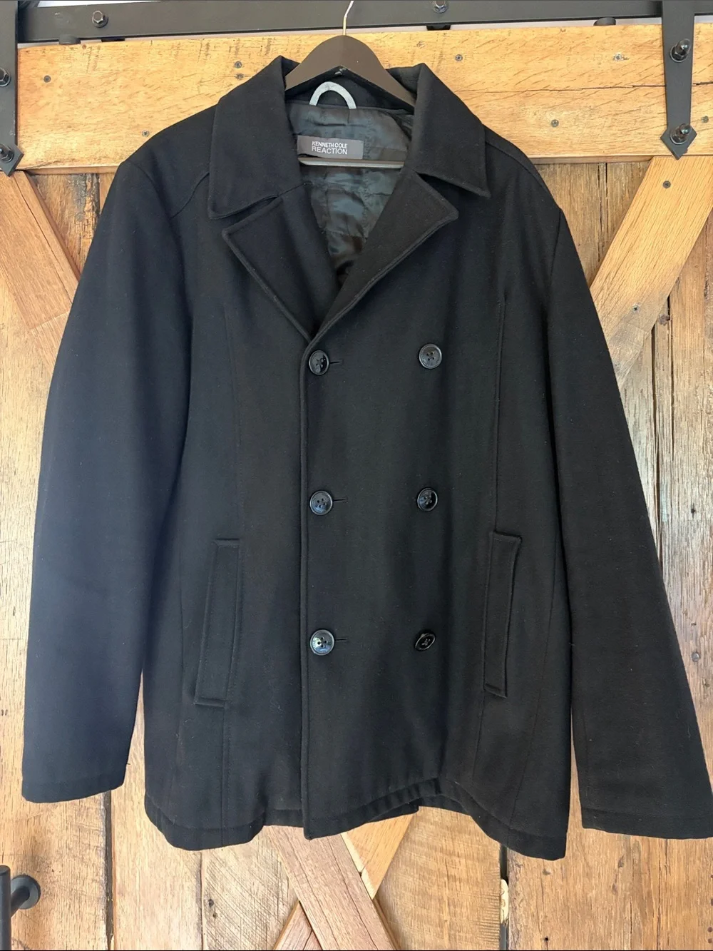 Kenneth Cole Reaction Men’s Size Large Black Pea Coat - Picture 3 of 8